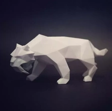 poly saber toothed tiger 3d printing model - threeding art sculpture animal statue prehistoric modern decor low-poly extinct extincted faceted lowpoly 3d print model - Mito3D