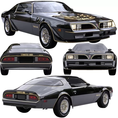 pontiac pájaro fuego trans am 1977 3d impresión modelo trío etiquetas transporte vehículo carreras 3d print model - Mito3D