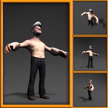 popeye 3d cartoon character toys games & hobby 3D printing model, file, printable design, print, saylor man olive spinash toon comic epinard strong costaud force power marin bluto show superhero spinach Textured Game Ready style max model 3d print model - Mito3D