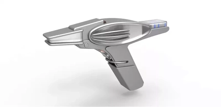 prototipo phaser película estrella emigrar ii ira kan 1982 3d impresión modelo trío juguete imprimible pistola Star Trek ciencia ficción cosplay desintegrador rayo apuntalar réplica 3d print model - Mito3D