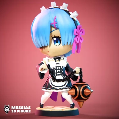 rem kono chibi 3d impressão modelo trio tag printing colecionável arte anime mercadoria memorável personagem personalizado estatueta high quality adorável customizável fofa colecionáveis doce expressão empregada equipamento encantador detalhes konosuba charme 3d print model - Mito3D