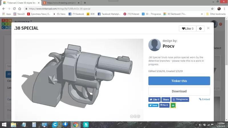 Revolver 3d Drucken Modell dreiding Gewehr Feuerwaffe 38 3D print model - Mito3D