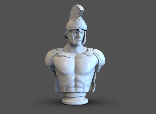 romain buste 3d impression modèle trio mots clés sculpture statue ancien soldat armure casque 3d print model - Mito3D