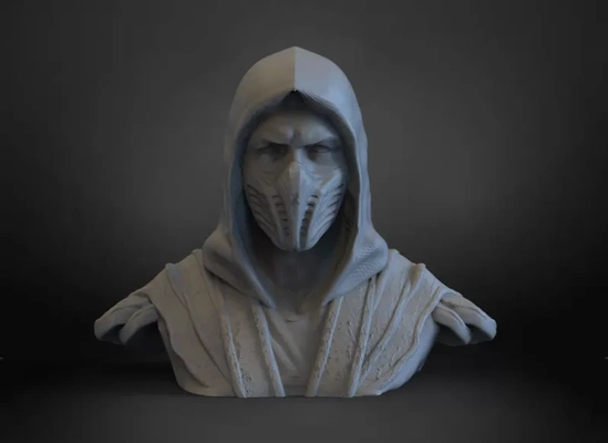 escorpión busto 3d impresión modelo trío etiquetas figurilla estatua combatiente mortal kombat cero 3d print model - Mito3D