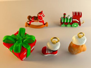 set christams decorations 3d print models toys games & hobby 3D printing model, file, printable design, print, box, celebration, christmas, decor, decoration, figurines, gift, happynewyear, holiday, horse, love, miniatures, package, pine, pinetree, present, snow, toy, train, xmas 3d print model - Mito3D
