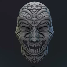 souriant samouraï masque 3d impression modèle trio art sculpture jouet visage décor 3d print model - Mito3D