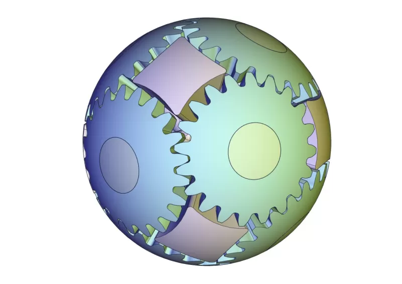 esfera engranaje conjunto t20m1d34 3d impresión modelo trío pelota juguete regalo mecánico bisel mecanismo piñón 3D print model - Mito3D