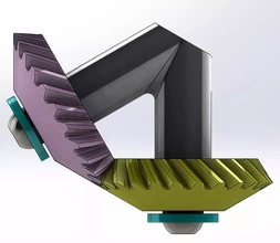 espiral bisel engranaje set 2 gears t24m1deg60 3d impresión modelo trío mecánico mecanismo piñón hélice 3d print model - Mito3D