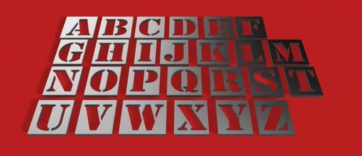 estêncil 3d cartas stl Arquivo impressão modelo trio passatempo placa alfabeto 3dmodel 3dprint gadget decorações texto Fonte língua 3dletters fontes letras 3d print model - Mito3D