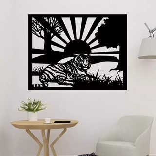 tiger panel sun 3d printing model nature sculpture animal relief mountain trees bas-relief cnc artcam rocks emboss engraving woodcarving 3d print model - Mito3D