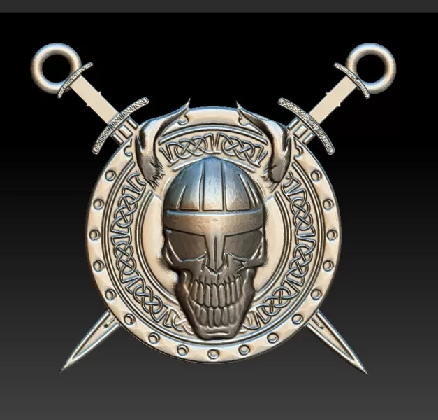viking crâne 3d impression modèle trio pendentif épée bouclier porte clés casque 3D print model - Mito3D