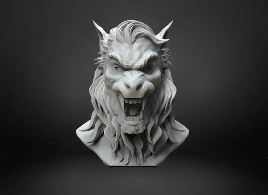 cabeza lobo busto 3d impresión modelo trío etiquetas arte escultura estatua hombre lobos 3d print model - Mito3D