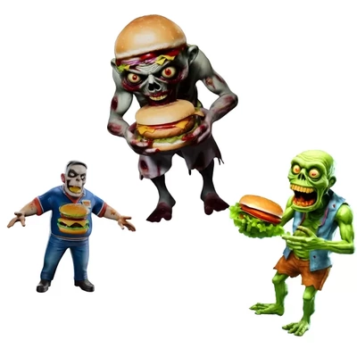 zombie burger freunde 3d drucken modell dreiding stichworte kunst figur halloween spielzeug karikatur monster komisch grusel neuheit charakter print sammlerstück unheimlich untote gruslig schreibtisch dekor schnell lebensmittel 3d print model - Mito3D