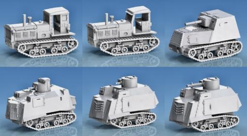1-100 stz-3 tractor khtz-16 tank odessa ni - wargaming3d Categories: 1:100 / 15mm, 1939-1945: WW2, Soviet/Russia miniature wargamming 3d print model - Mito3D