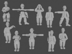 10 & 15mm civil war artillery crew sack coats - wargaming3d 28mm miniature 3d print model - Mito3D
