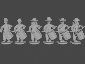 10 & 15mm civil war confederate drummers shell jackets marching pose 1 - wargaming3d 28mm miniature 3d print model - Mito3D