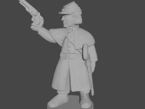 10 & 15mm civil war officers greatcoats cocking revolvers - wargaming3d 28mm miniature 3D print model - Mito3D