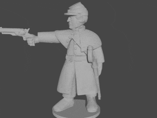 10 & 15mm civil war officers greatcoats firing revolvers - wargaming3d 28mm miniature 3D print model - Mito3D