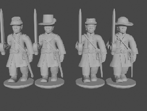 10 15mm civile guerra unione confederato ufficiali tonaca cappotti in marcia spade wargaming3d 28mm miniatura 3d print model - Mito3D