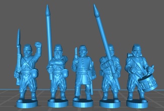 15mm acw infantry zouaves kep command - wargaming3d miniature wargamming 15 mm, ACW 3d print model - Mito3D