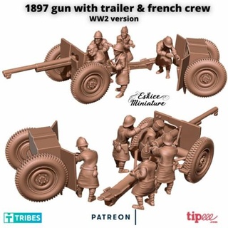 1897 gun model ww2 trailer & french crew - 28mm wargaming3d miniature wargamming 3d print model - Mito3D