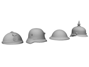 1 35 ww1 helmets set - wargaming3d miniature wargamming 1916, adrian, bowl, english, headgear, Pickelhaube, WW1 3d print model - Mito3D