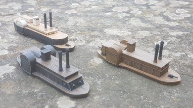 1 600 acw sidewheel gunboats - wargaming3d 28mm miniature 3d print model - Mito3D