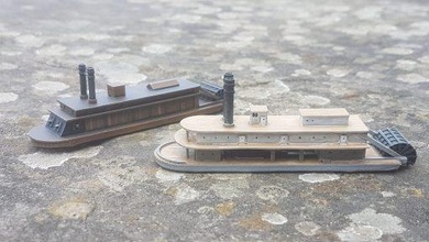 1 600 stern wheel acw gunboat transport - wargaming3d 28mm miniature 3d print model - Mito3D