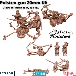 20mm polsten gun uk paratroopers - 28mm wargaming3d miniature wargamming 3d print model - Mito3D