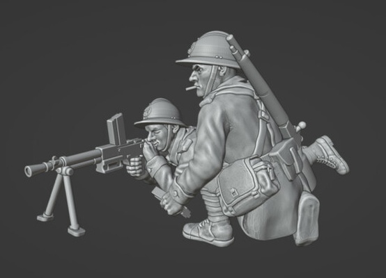 28 french lmg team - wargaming3d 1 56 28mm 1939-1945 wwii ww2 3d printables france historically accurate tag miniature wargamming 3d print model - Mito3D