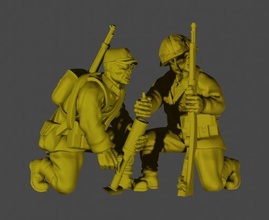 28 mm japan 50mm ligth mortar crew - wargaming3d 28mm miniature 3d print model - Mito3D