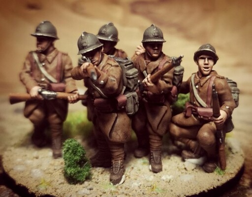 28mm 1940 français régulier infanterie combat groupe 1 wargaming3d 56 1939 1945 seconde guerre mondiale ww2 3d imprimables france historiquement précis marque miniature wargaming 3d print model - Mito3D