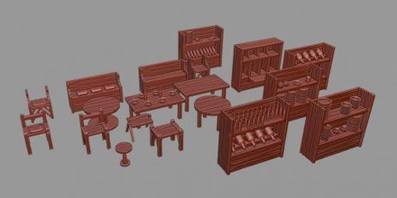 28mm house interiors wood pieces - wargaming3d miniature 3d print model - Mito3D