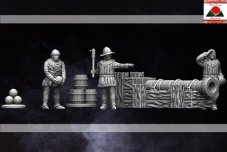 28mm medieval cannon artillery crew - wargaming3d miniature wargamming medieval, Middle Ages 3d print model - Mito3D