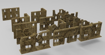 28mm ruined walls pack - wargaming3d miniature wargamming : 1:56 / 28mm, 20mm, BOMBED, calab, ruined, ww2 3d print model - Mito3D