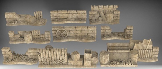 28mm ruins barricades debris pack - wargaming3d miniature wargamming 28mm, barricade, basett, BASETTE, calab, deb, debris, tablet, tabletop 3d print model - Mito3D