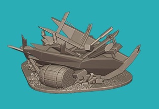 28mm ship wreck base - wargaming3d miniature 3d print model - Mito3D