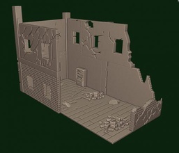 28mm wall house ruined kit 2 - wargaming3d miniature 3d print model - Mito3D