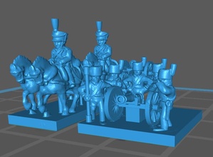6mm french guard horse artillery - wargaming3d miniature wargamming 1:300, napoleonic 3d print model - Mito3D