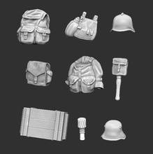 mochilas capacetes wargaming3d miniatura jogos guerra munição caixa mochila capacete 3d print model - Mito3D