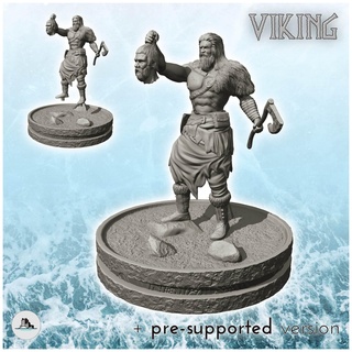 bare-chested viking warrior axe severed head 2 - wargaming3d figure scandinavian scenery scuplture statue tabletop terrain miniature wargamming 3d print model - Mito3D