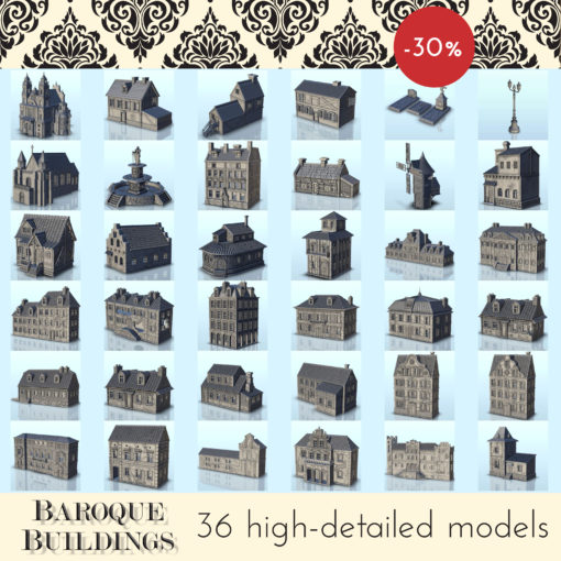 baroque moderne bâtiments pack wargaming3d miniature wargaming Accessoires architecture Bonaparte Bâtiment classique DBA figures flammes of guerre Jeu Jeux maison miniatures Napoléon napoléonien 3D print model - Mito3D