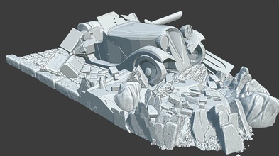 base roto coche vehiculo destruido wargaming3d miniatura juego guerra BASES BOMBARDEADO DESTRUIDO Ruina pueblo 3d print model - Mito3D