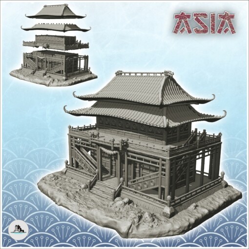 big asian building double access stairs 36 - wargaming3d Categories: 1:100 / 15mm, 1:56 28mm, 1:72 & 1:76 20mm, 1400-1600: Feudal Japan, 1955-1975: Vietnam War, 500-1500: Medieval, DIGITAL STL FILES, Terrain, Terrain accessories architecture china chinese clash east game house japan japon katanas korean miniatures scenery tabletop terrain wargame zen miniature wargamming 3D print model - Mito3D