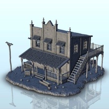 big wooden house canopy stairs 17 - wargaming3d miniature wargamming Architecture, building, desperados, fars, house, lawmen, miniatures, modern, old, saloon, scenery, terrain, texas, wargame, west, Western, wild 3d print model - Mito3D