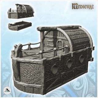 boat-shaped building wooden walls rope balcony 5 - wargaming3d Categories: 1:100 / 15mm, 1:56 28mm, 1:72 & 1:76 20mm, 500-1500: Medieval, DIGITAL STL FILES, Terrain, Terrain accessories age architecture dark european fantasy game house medieval middle miniatures rose scenery tabletop terrain traditionnal village war wargame miniature wargamming 3d print model - Mito3D