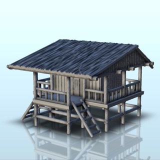cabin stilts double stairs 11 - wargaming3d Categories: 1:100 / 15mm, 1:56 28mm, 1:72 & 1:76 20mm, 1700-1900: Horse Musket, 500-1500: Medieval, Historically Accurate, Terrain, Terrain buccaneers building captain caribbean corsairs scenery miniature wargamming 3d print model - Mito3D