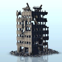 destroyed modern appartment block 2 - wargaming3d miniature wargamming accessoriesflames of war, apocalypse, Architecture, bolt action, build, building, construction, current, design, edifice, figures, game, games, history, home, house, miniatures, modern, nuke, plague, post-apo, postapo, residence, rpg, scenery, structure, tabletop, terrain, urban, urbanism, walking dead, wargame, zombie 3d print model - Mito3D