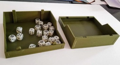 dice box - wargaming3d 28mm miniature two part file original design but offered free download interest good gaming know get frustrated rolling nicely set up game table invariably end cocked terrain piece floor towers can cumbersome make difficult all players see result roll used simple tray couple order enclosed multiple fire easily handles 20+ 16mm pieces fit securely bayonet style lugs 3d print model - Mito3D