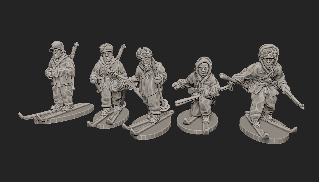 Fince kayakçılar 15mm wargaming3d minyatür savaş oyunları 1939 1940 Finlandiya dışkı ışık piyade kış 3D print model - Mito3D